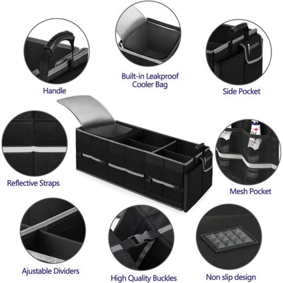 Trunk Organizer With Built-In Insulated Leak Proof Cooler Bag,Collapsible Cargo - Picture 4 of 7